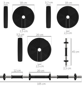 Set di manubri 2 in 1 da 20 kg con rivestimento antiscivolo e protezione per pavimenti, nero/verde