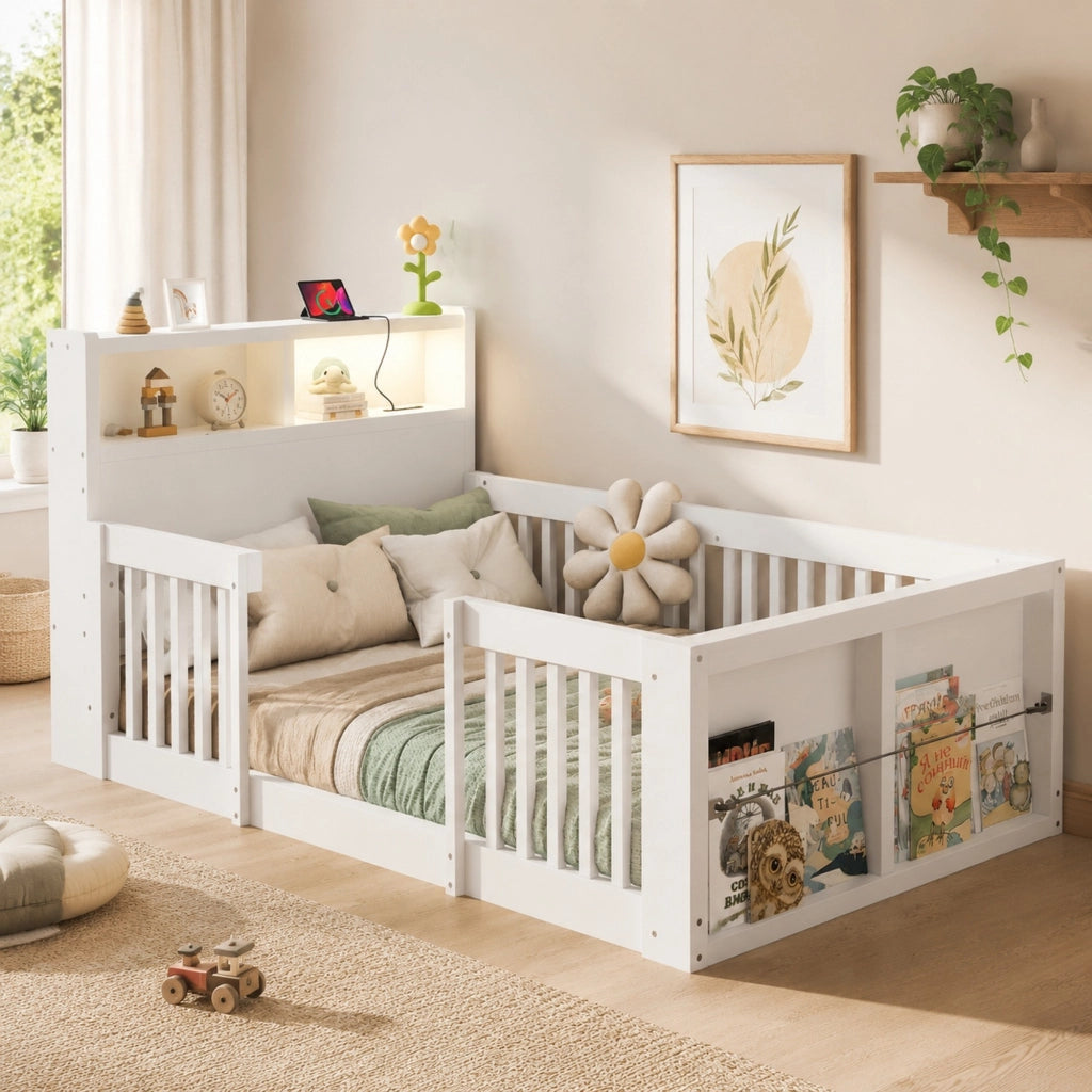 Letto singolo per bambini 90 x 190 cm con USB e luce notturna