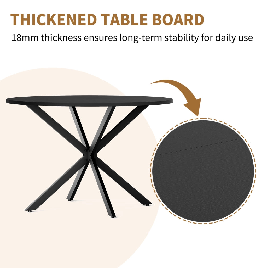 Tavolo rotondo 120 cm con gambe a X in acciaio nero per cucina, sala da pranzo o home office