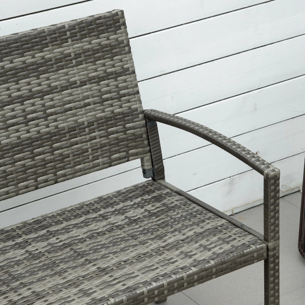Panca da giardino a 2 posti in acciaio grigio con schienale in polyrattan 119 × 13 × 57 cm