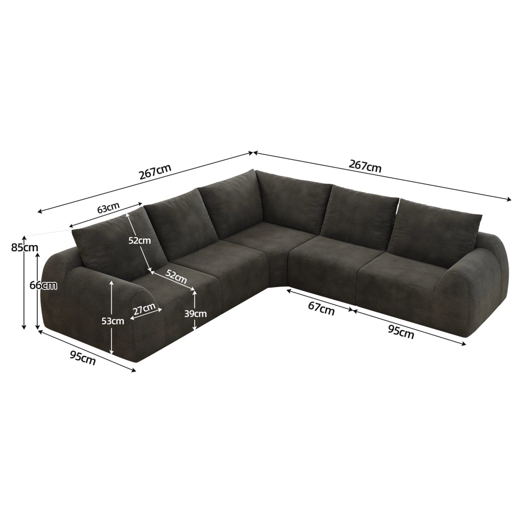 Divano per soggiorno in schiuma ad alta elasticità, rivestito in tessuto chenille grigio scuro, 267×267×85 cm
