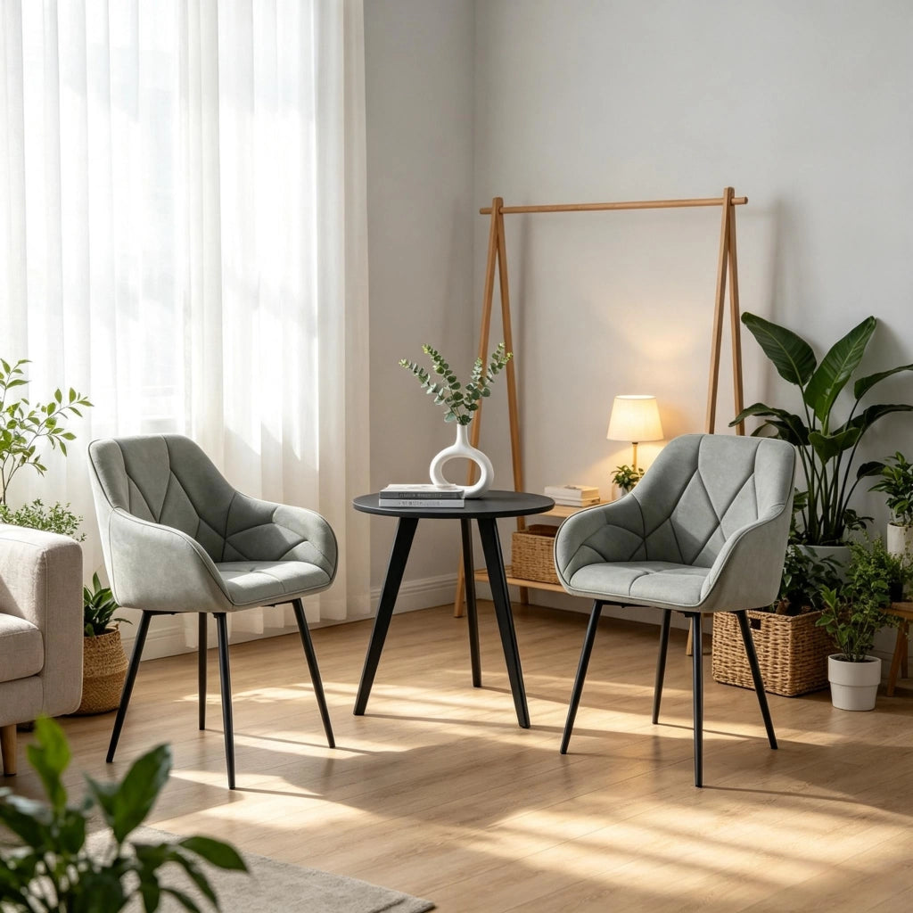 Set di 2 sedie da pranzo ergonomiche imbottite in similpelle grigia