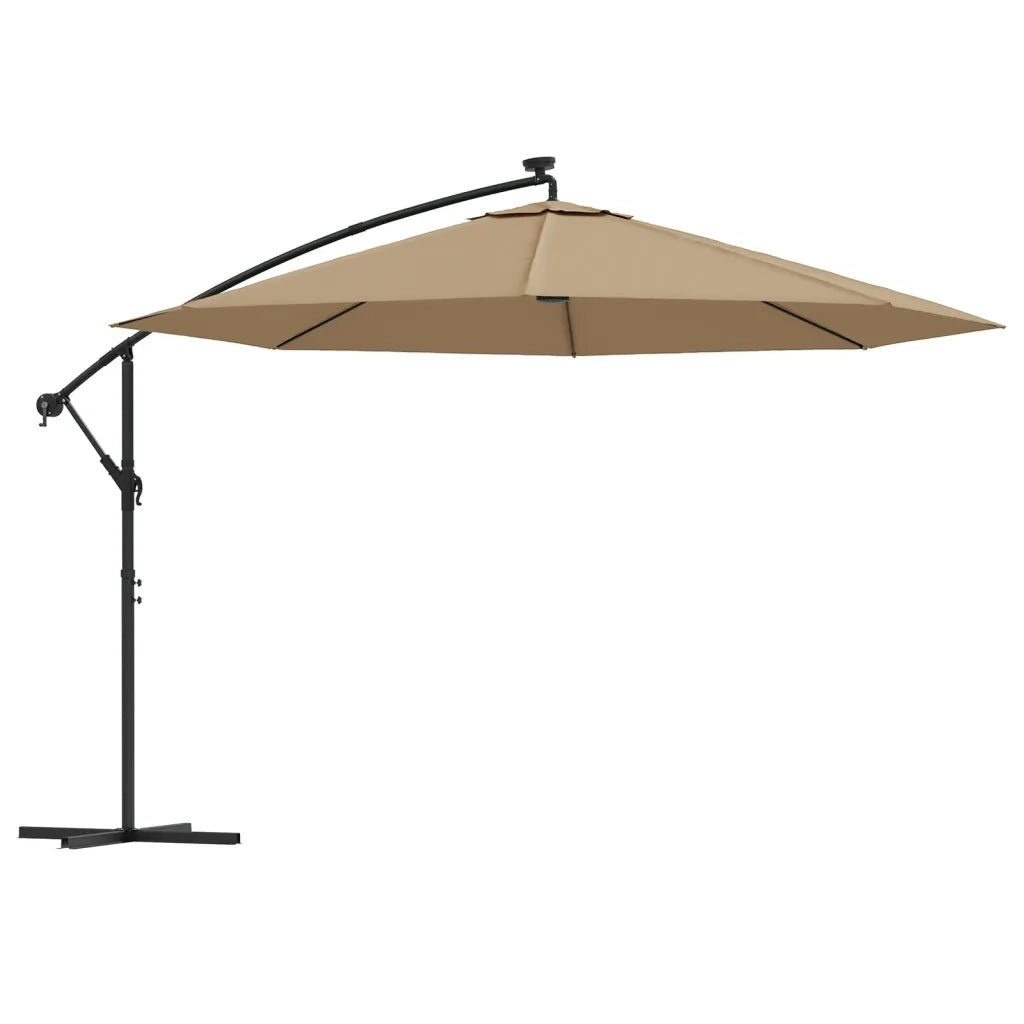 Ombrellone a Sbalzo con LED e Palo in Metallo 350 cm Tortora 44526