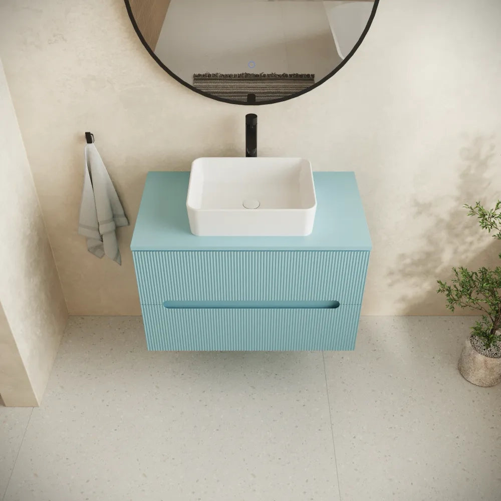Mobile bagno sospeso 100cm due cassetti  carta da zucchero cannettato con top | Tigua