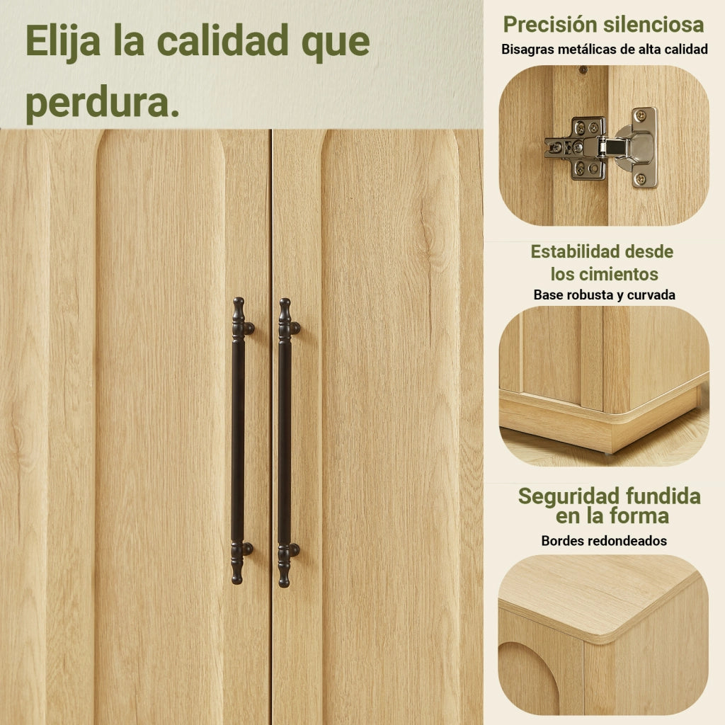 Sideboard ad arco 160 cm, 4 ante con cerniere soft-close e sicurezza anti-ribaltamento, mobile contenitore in legno per soggiorno e sala da pranzo