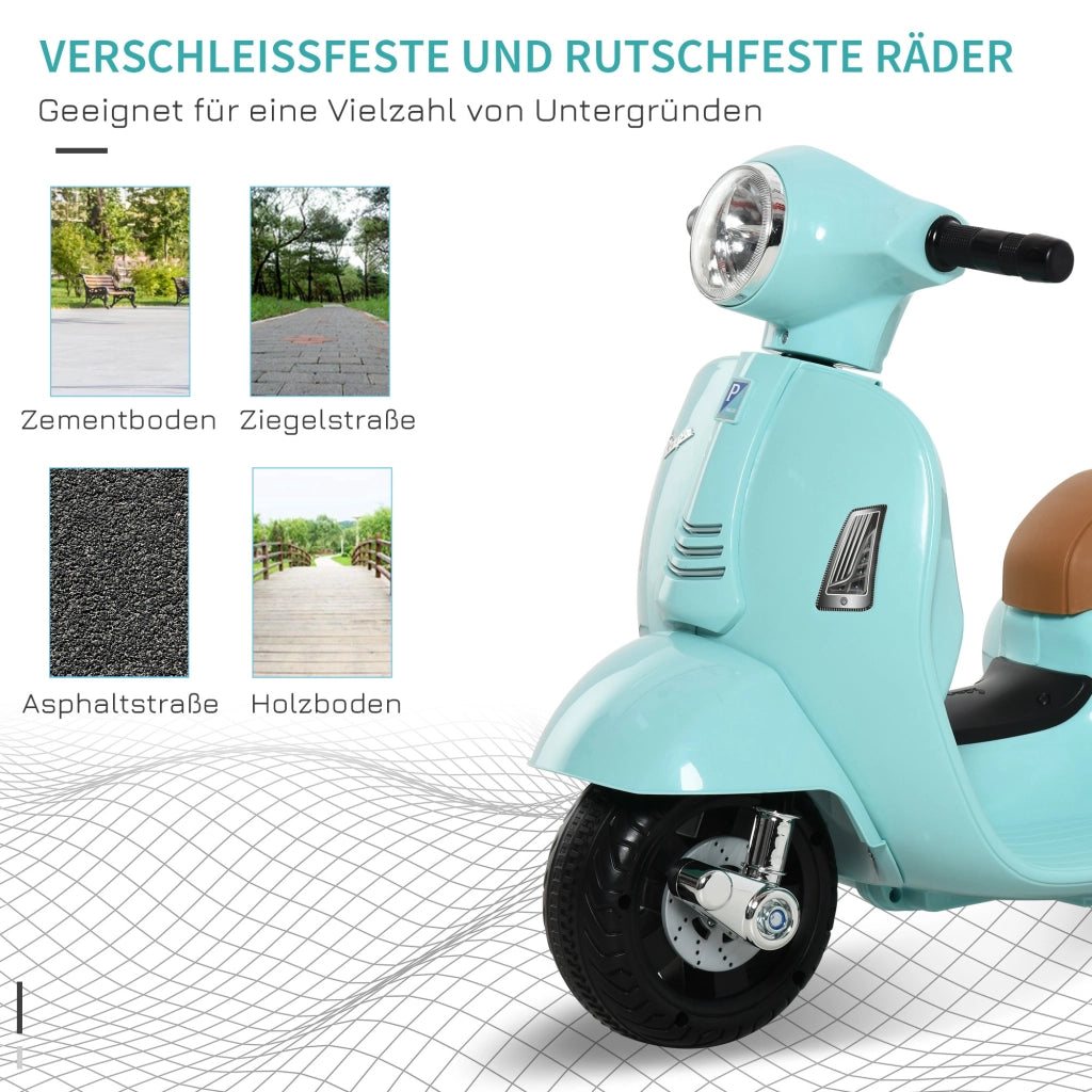 Vespa Moto Elettrica per Bambini 18-36 Mesi Verde con Luci LED e Suoni Ruote Stabilizzatrici