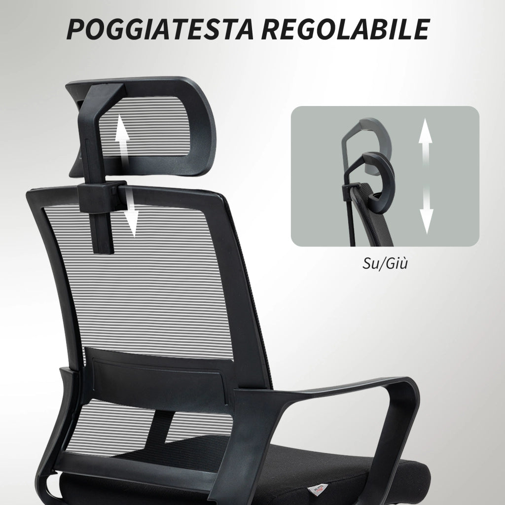 Sedia da Ufficio Ergonomica con Schienale e Poggiatesta ¨C Minimal ¨C Nero