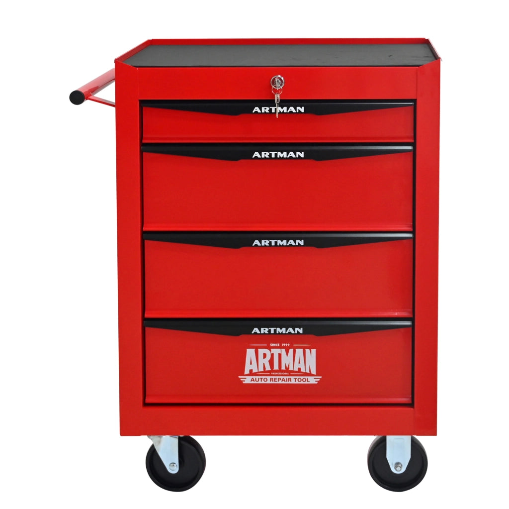 Armadio portautensili in acciaio con 4 cassetti e ruote, 60x33x77,5 cm rosso e nero
