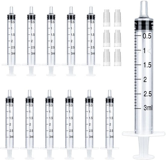 Set di siringhe in plastica - 20 pezzi - 3 ml - Sterili - Coperchio - Scala di misura precisa - Siringhe per liquidi