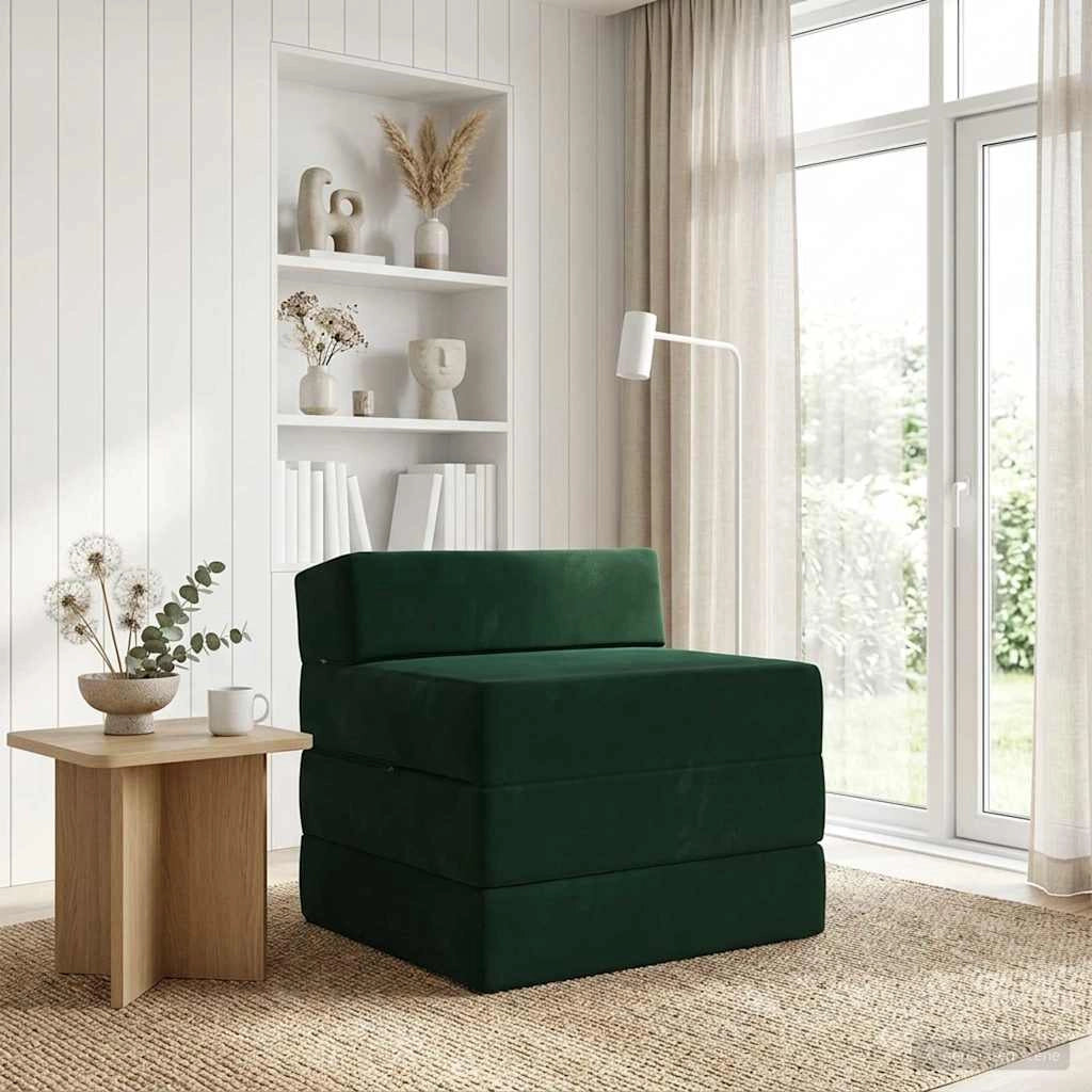Divano Letto Pieghevole Verde Scuro 200 x 70 x 15 cm Velluto 900009