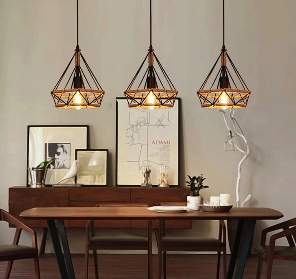 Lampada Da Soffitto Geometrico Pensile In Stile Loft Corda APP678-1CP