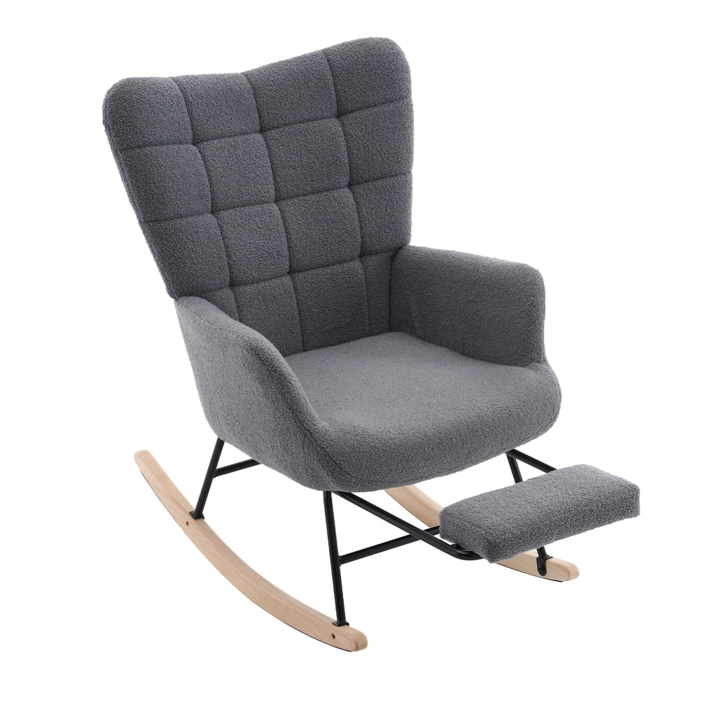 Sedia a dondolo con poggiapiedi 91x61x88 cm in metallo e legno; grigio