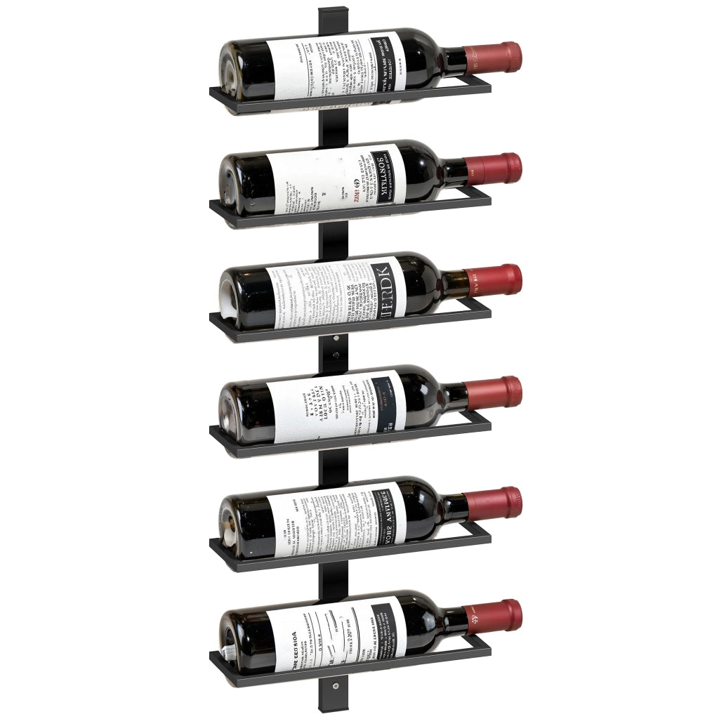 Weinregal, Wandregal für 6 Flaschen Wein, 6 Ebenen, Stahlrohr, für Küche, Wohnzimmer, Hausbar, Schwarz