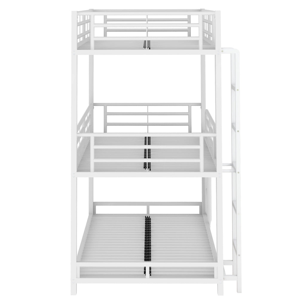 Letto a castello triplo in metallo 90 x 200 cm con scala fissa; bianco