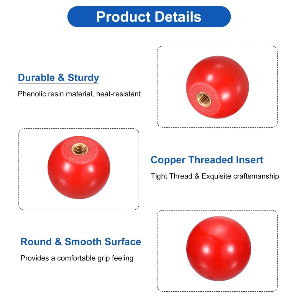 Maniglie a sfera M6, filettatura interna, plastica dura, 32 mm, colore rosso, confezione da 2 pezzi