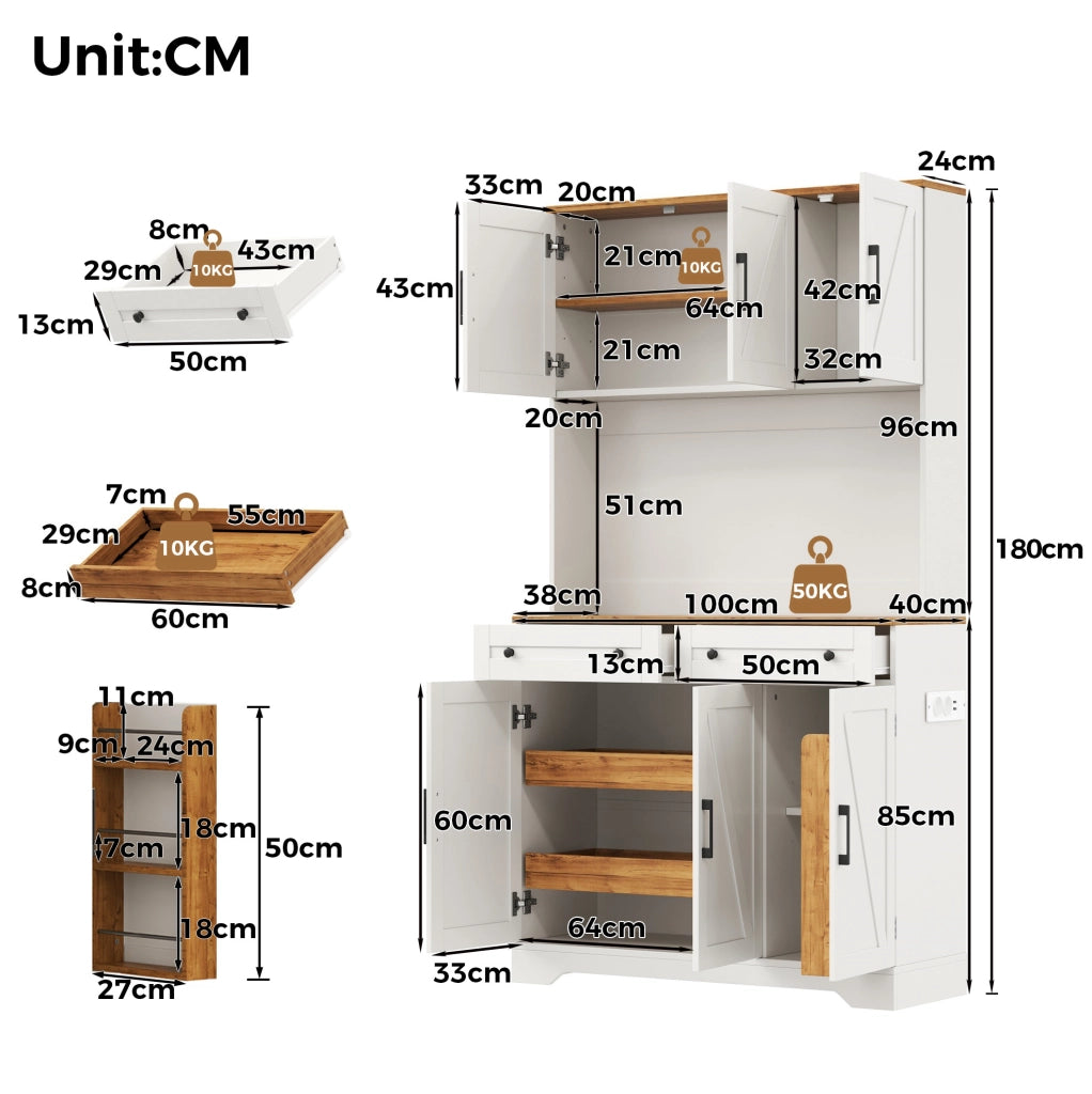 Mobiletto Alto in MDF 180x100x40 cm con illuminazione LED RGB, prese integrate e organizer estraibile