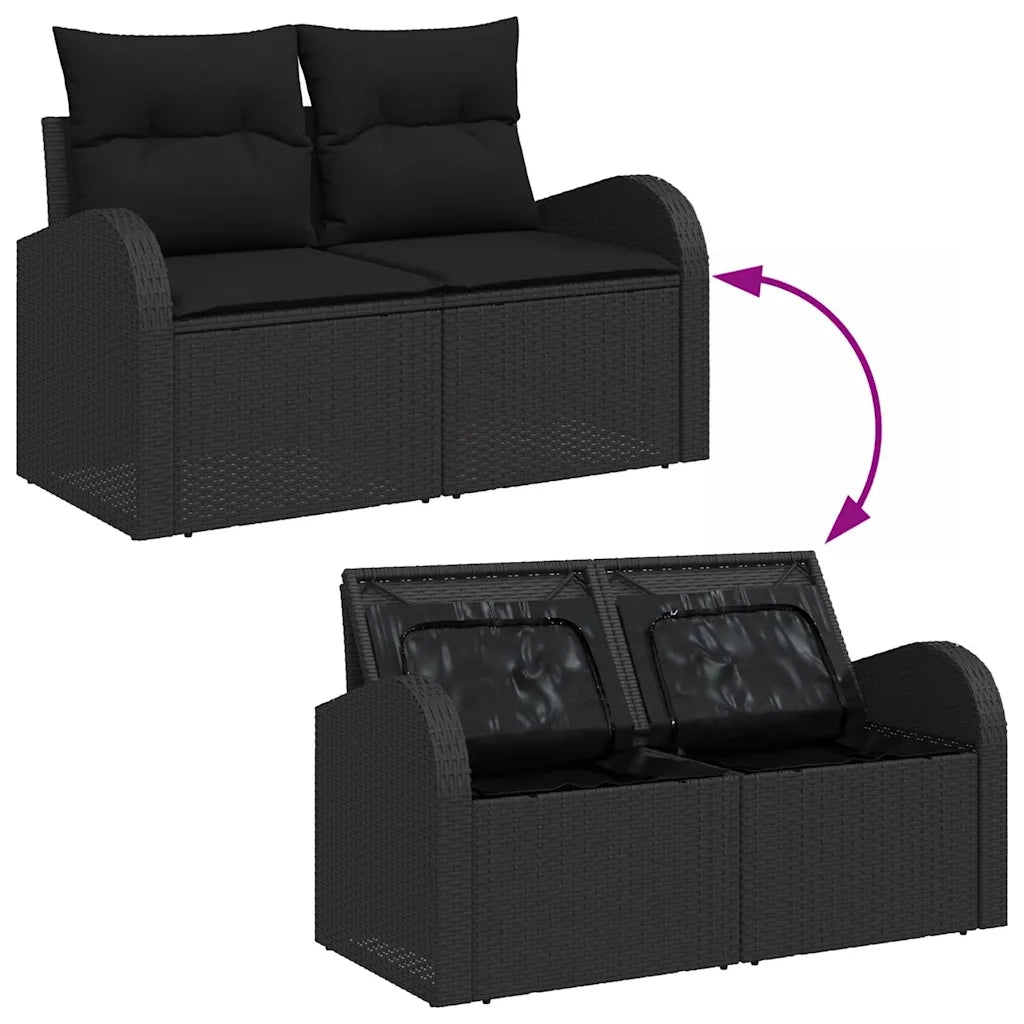 Set Divano da Giardino con cuscino 7 pcs Nero polyrattan