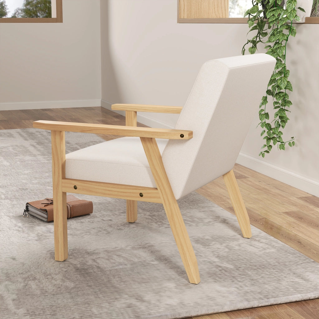 Poltrona con braccioli in tessuto effetto lino ¨C Xylo ¨C telaio legno massello crema 64x70x72 cm