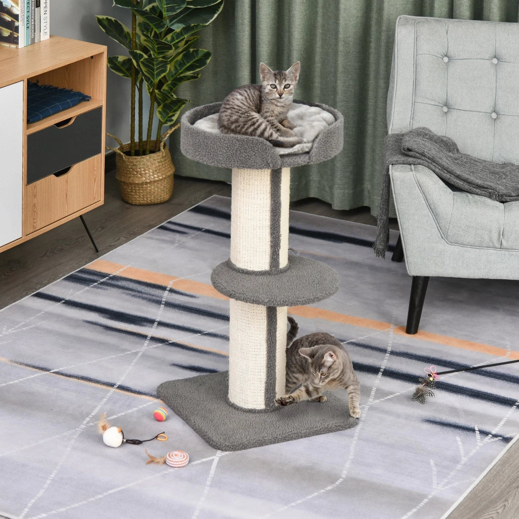 Tiragraffi per Gatti Torre 91 cm ¨C Xylo ¨C Grigio con Pali Sisal, Piattaforma, Cuscino