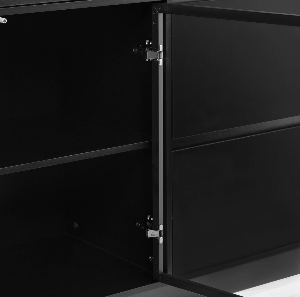 Mobile alto in MDF bianco e nero con LED e finitura marmo