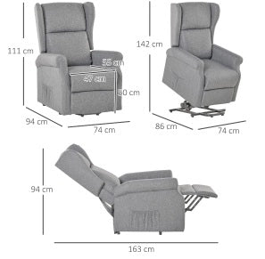 Poltrona Relax con Funzione Alzapersone e Recliner Elettrico, 72,5x94x109 cm, Grigio, Portata 200 kg