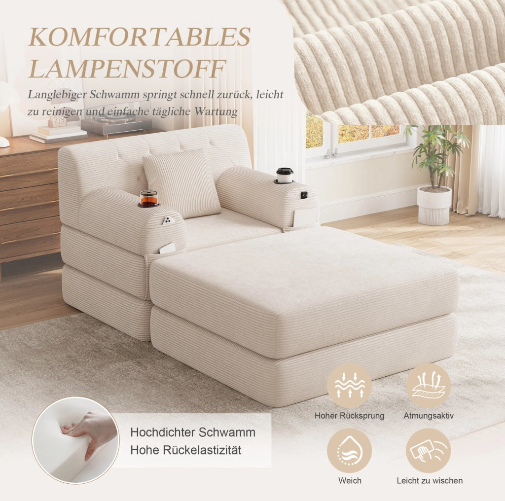 DIVANO LETTO Compresso 162x191 cm in Velluto a Coste Beige