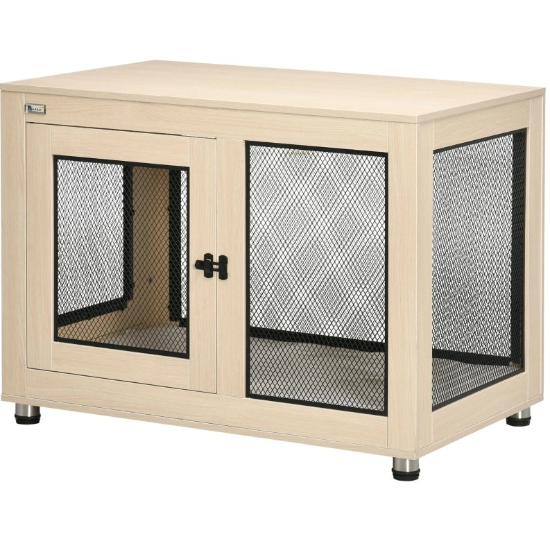 Gabbia per cani ULEVR 94x60x71,5 cm con 2 porte bloccabili e cuscino lavabile, rovere e nero