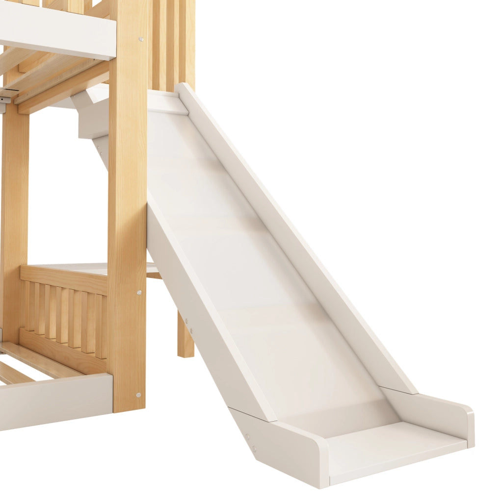 Letto a castello per bambini 90x200 con tetto a capanna, ripiano e struttura salvaspazio