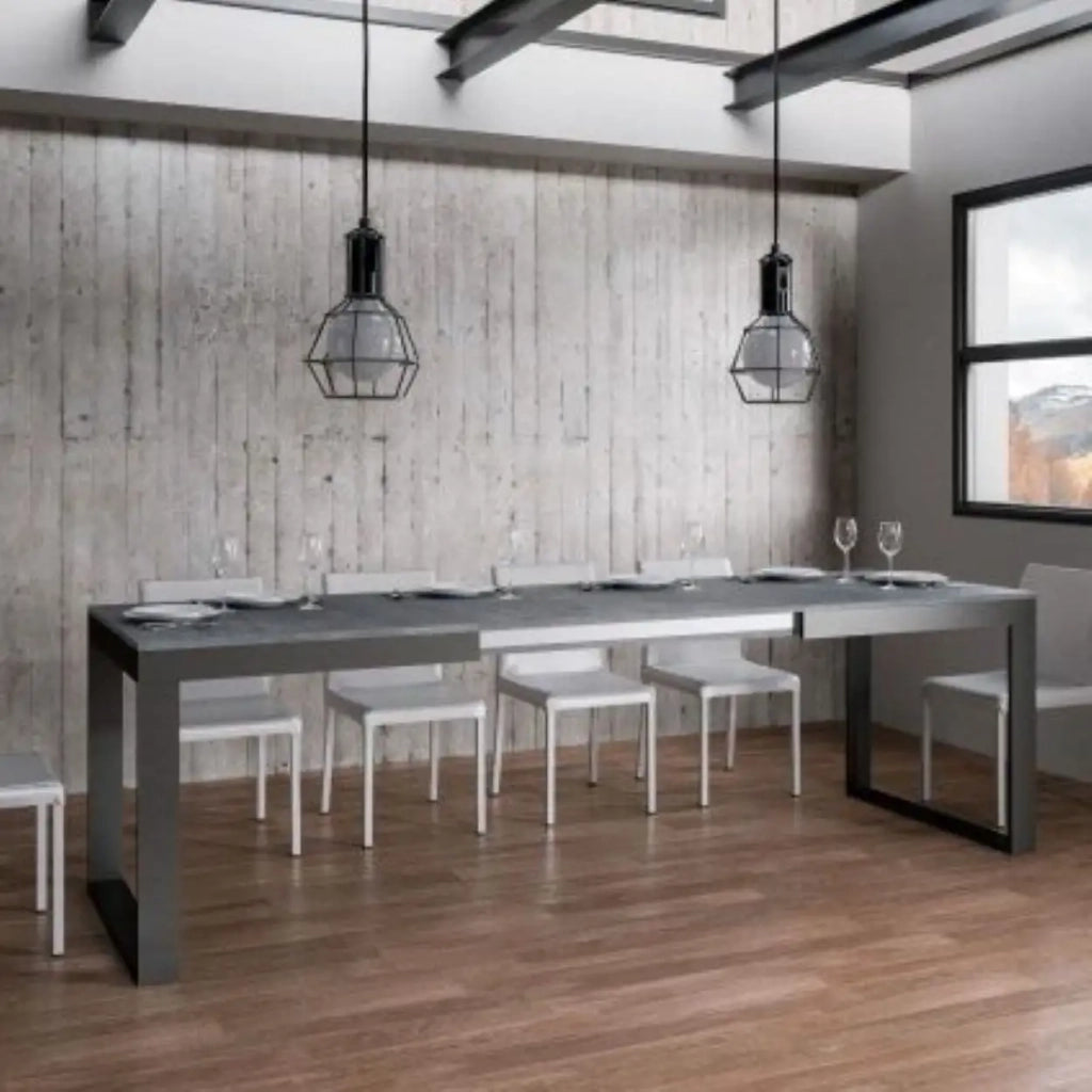 Tavolo allungabile 160/264x90 cm Tecno Evolution colore cemento telaio e gambe antracite