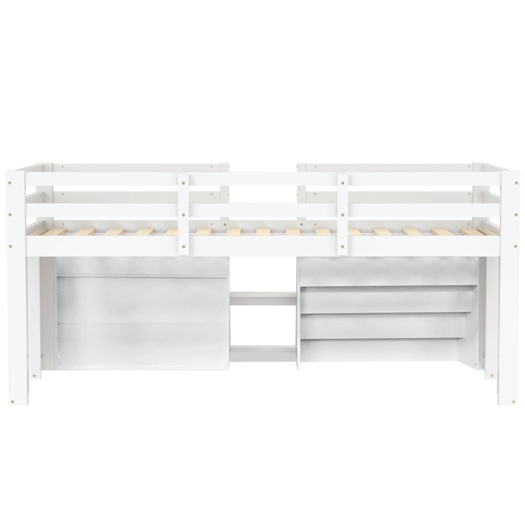 Letto a soppalco 90 ¡Á 200 cm con 4 cassetti scala con ripiani e illuminazione LED bianco