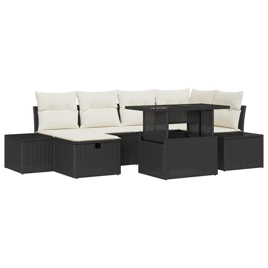 Set Divano da Giardino 7 pcs Nero polyrattan