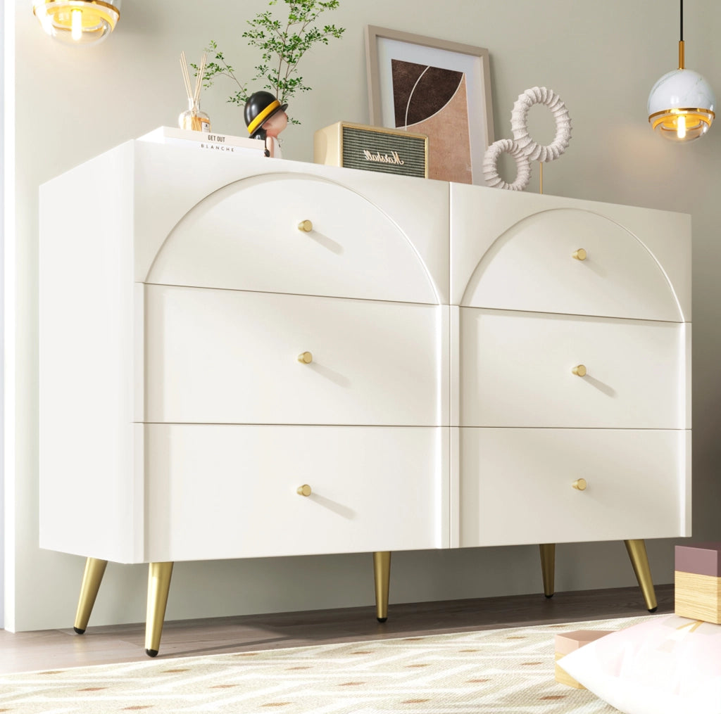 Comò a 6 cassetti crema bianco 120x40x85 cm