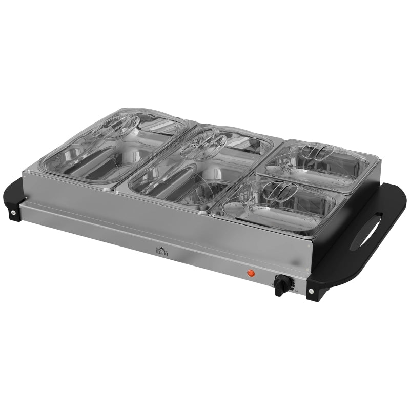 Scaldavivande da buffet da 6,8 litri, 300 watt, in acciaio inox, con termostato regolabile, ideale per feste, buffet e pasti in famiglia.