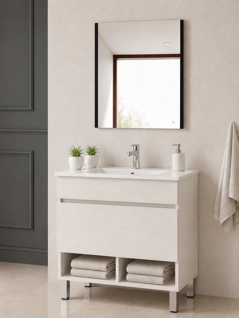 Mobile bagno con piedini con lavabo extrapiano ORIGENBATH NEBARI senza specchio 80x40 cm bianco nordico
