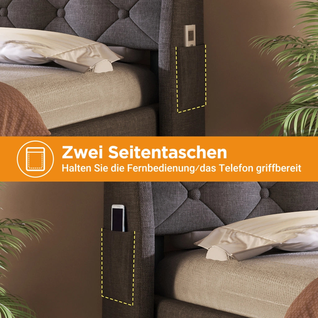 Letto Contenitore Matrimoniale Imbottito con LED e Doghe ¨C MINIMAL ¨C Grigio Tessuto 180x200
