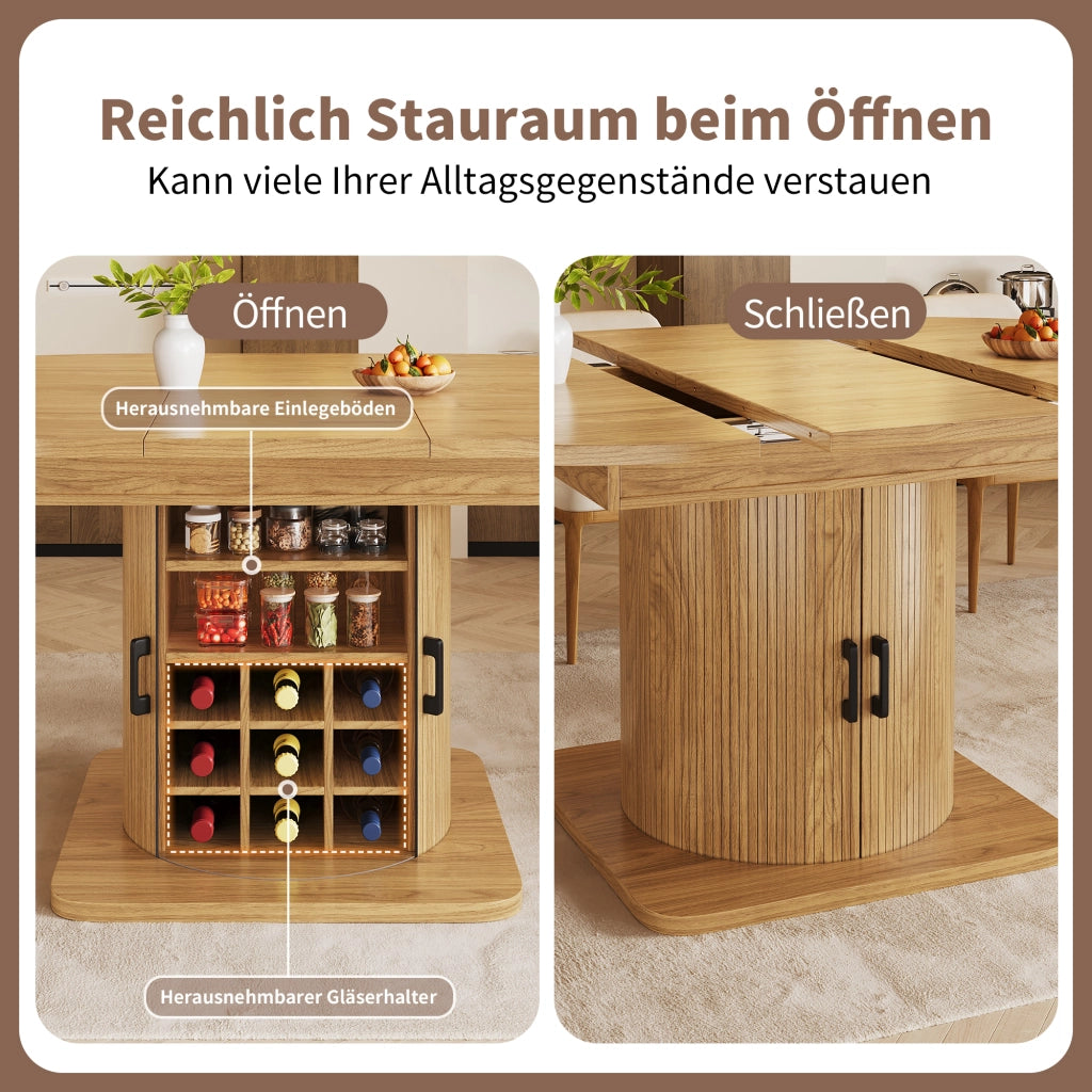 TAVOLO Allungabile con Contenitore 118-158x118x76 cm MDF e Metallo Naturale