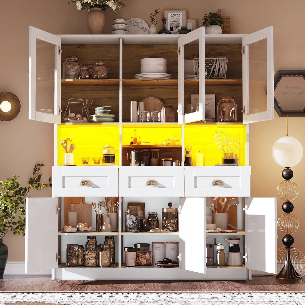 Dispensa alta da cucina in MDF bianco con ante in acrilico cassetti ripiani regolabili LED 140 × 40 × 175 cm