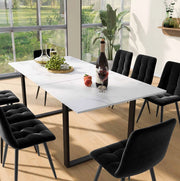 Tavolo da pranzo allungabile 140-180x80x75 cm con piano MDF effetto marmo bianco e gambe in metallo