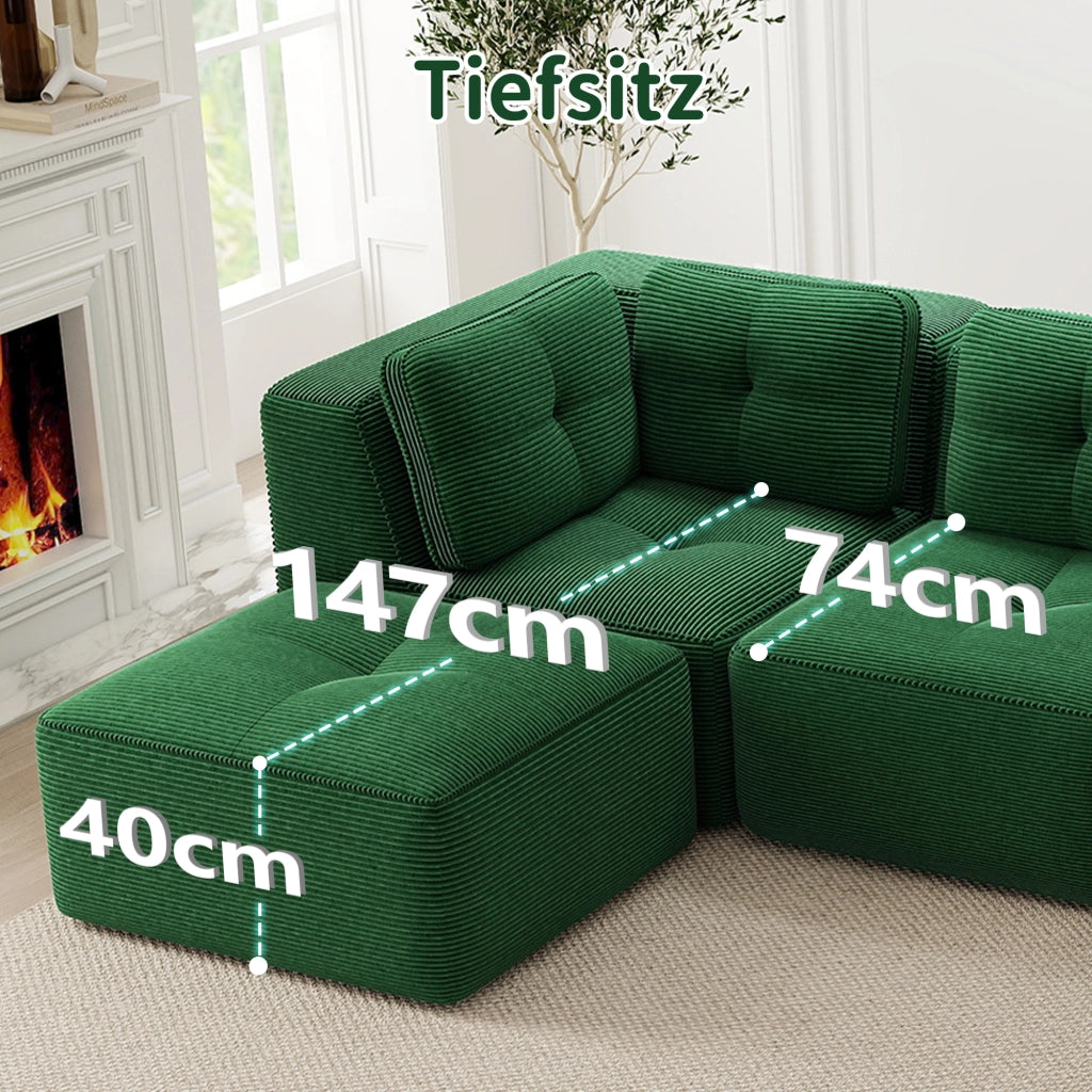 Divano Angolare Modulare 2 Posti con Poggiapiedi ¨C Xylo ¨C Verde, Tessuto, Chaise Longue