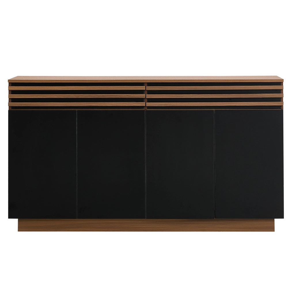 Credenza 150x40x85 cm in MDF marrone effetto legno e nero con 4 ante e 2 cassetti