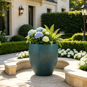 Vaso da fiori in ceramica extra grande Ø46 cm, H 53 cm, smaltato turchese lucido, con fori di drenaggio