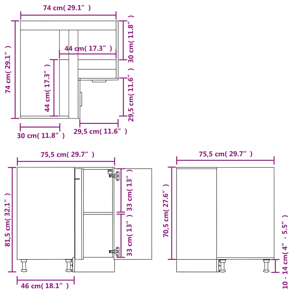 Mobile Angolare “Lyon” Grigio Cemento 75,5x75,5x81,5 cm in 802493