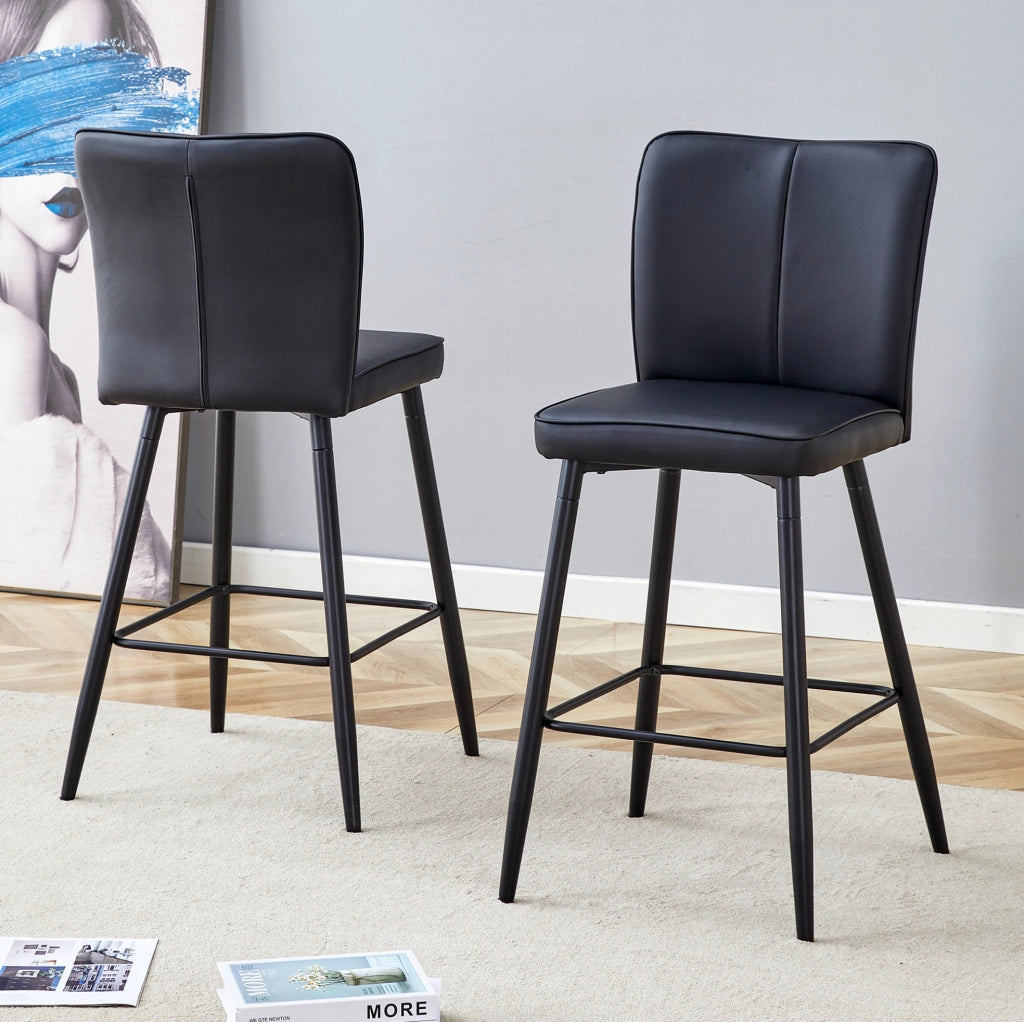 Set di 2 sgabelli da bar 44x44x101 cm in metallo e PU nero con schienale