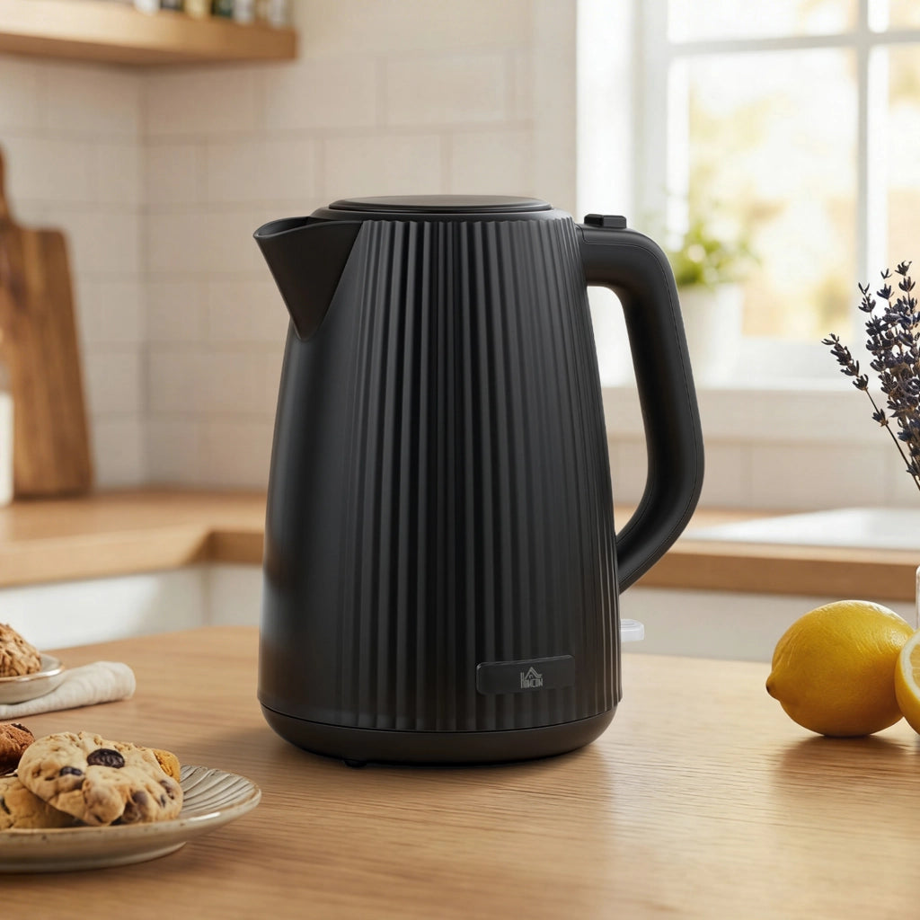 Bollitore elettrico 1,7 L 2200W nero a ebollizione rapida con filtro anticalcare rimovibile e spegnimento automatico per casa e cucina