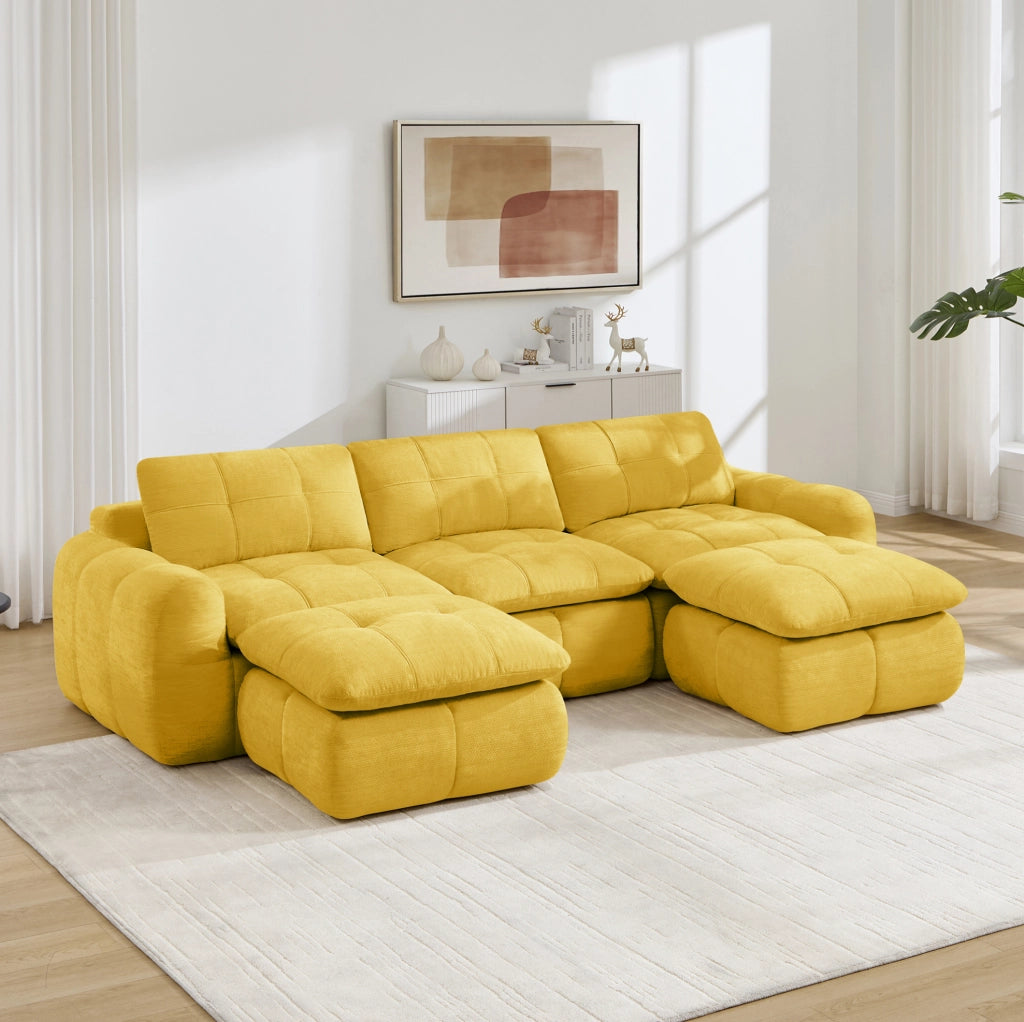 DIVANO Modulare a U 264x160 cm in Chenille Giallo