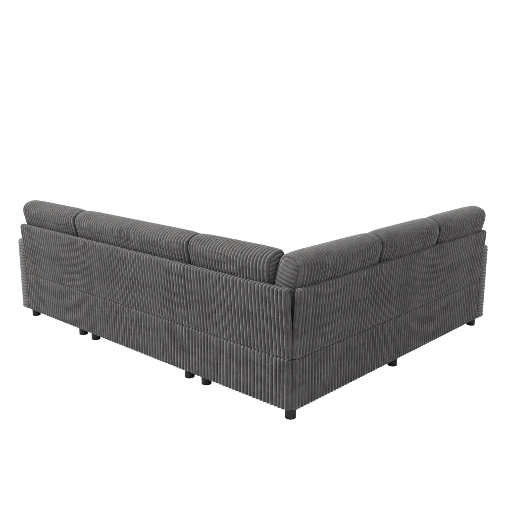 Divano letto angolare a U 274x220 cm con chaise longue contenitore in velluto a coste grigio