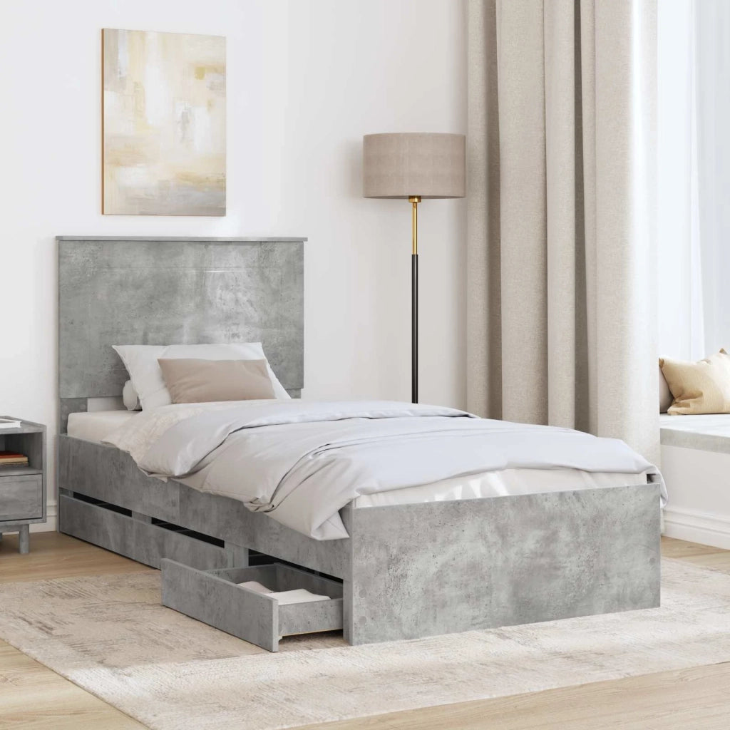 Struttura del letto con cassetto-Giroletto con contenitore-Rete del Letto Grigio cemento 90 x 190 cm 163151