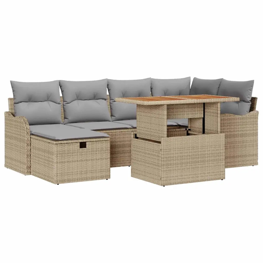 Set Divano da Giardino con cuscino 7 pcs Beige polyrattan