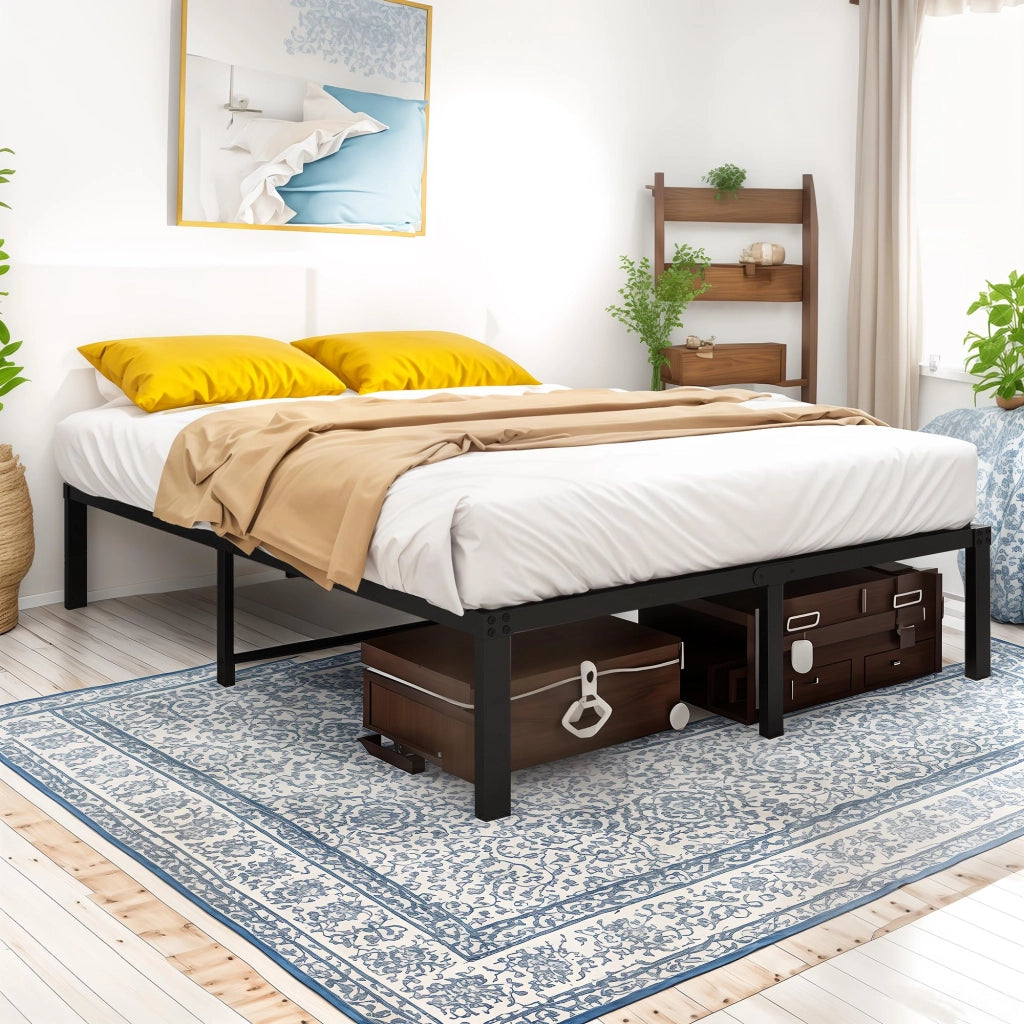 Letto per adulti 140 × 200 cm in metallo, struttura stabile e silenziosa, spazio sotto il letto, senza materasso, nero