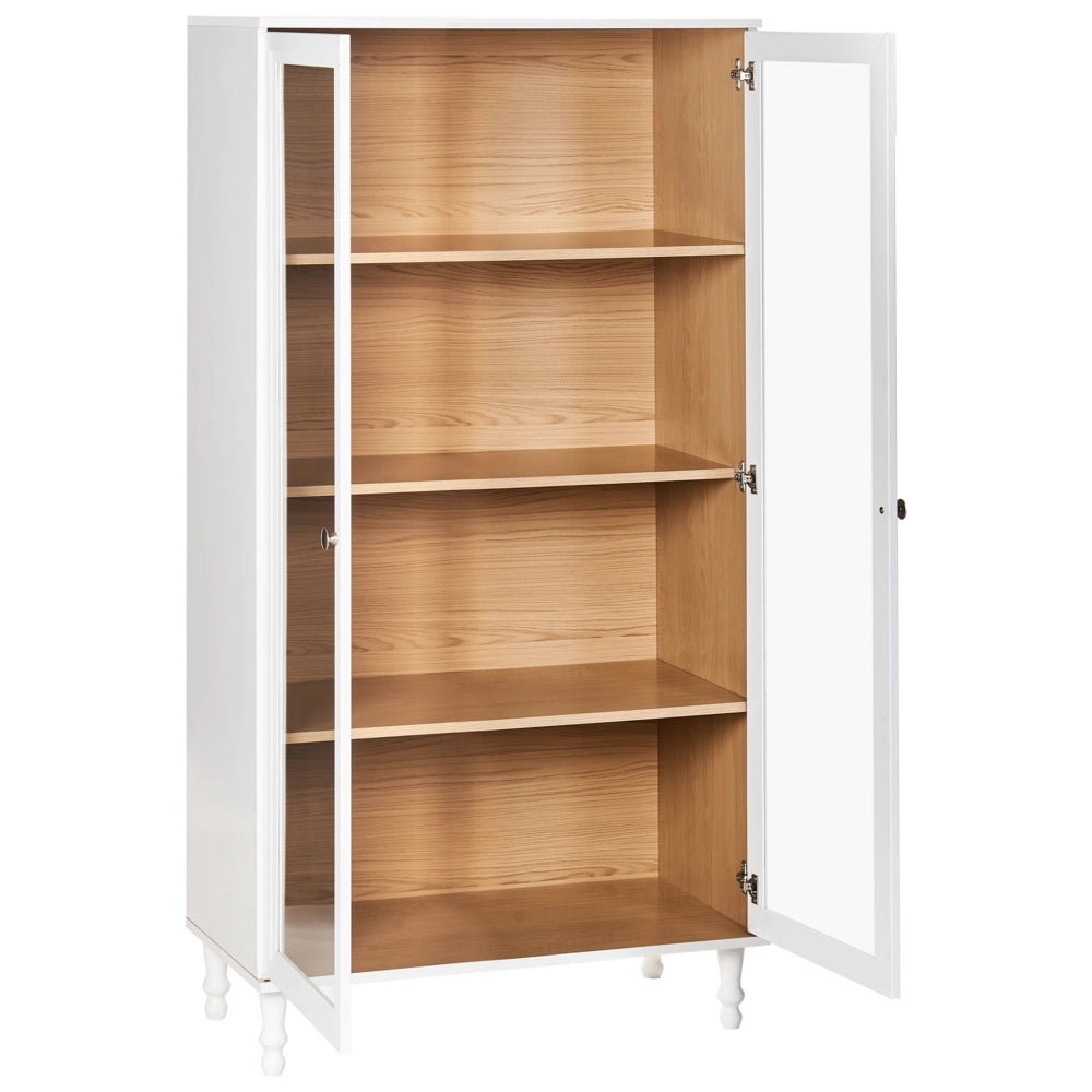 Mobile decorativo 80 cm bianco con legno chiaro in legno ingegnerizzato con display in vetro Classico scandinavo a ripiani alti Sala da pranzo Soggiorno